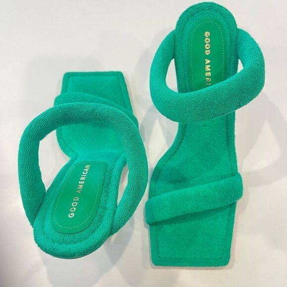 Good American Green Terry Slip On High Heel Sandals NEW - Picture 8 of 12